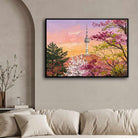 "Namsan Spring Blossom Tower" Seoul Architecture Giclée Print | Fine Art Wall Art 2 : 3 Horizontal Premium Wall Art Canvas by MeriDeewar