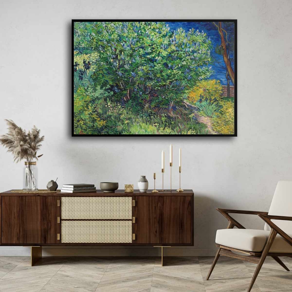 Nature Painting for Living Room – Van Gogh Lilac Bush | Floral Wall Art Print 4 : 3 Horizontal Premium Wall Art Canvas by MeriDeewar