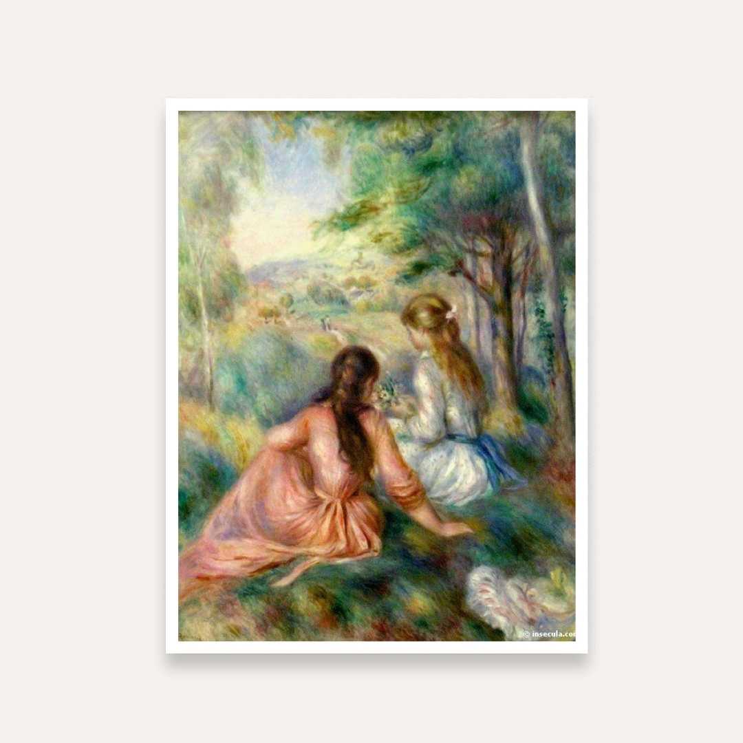 Nature Scenery Painting for Living Room – Girls in Meadow | Renoir Impressionist Wall Art 4 :5 Vertical Premium Wall Art Canvas by MeriDeewar