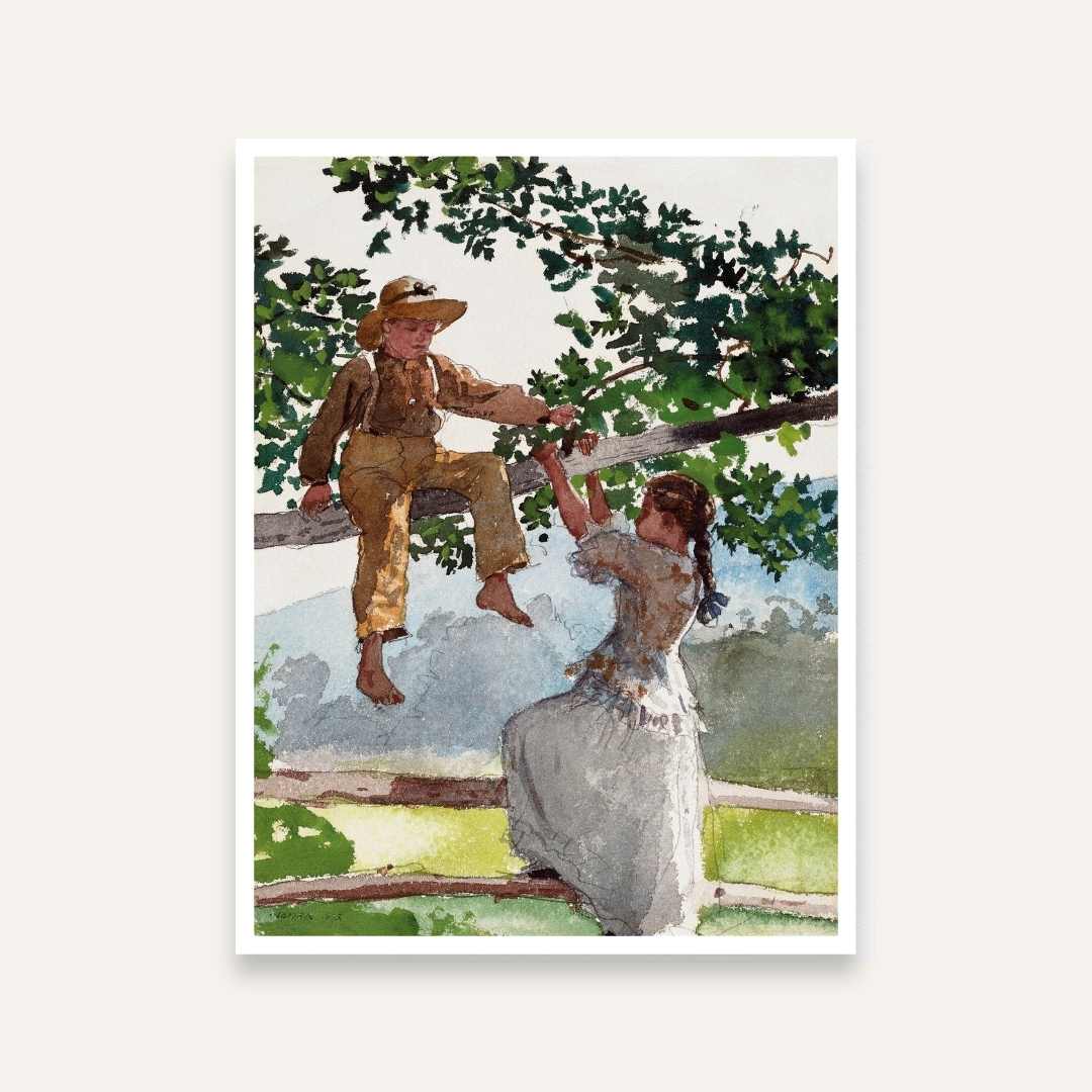 Nature Scenery Painting for Living Room – On the Fence by Winslow Homer | Wall Art Print 4 :5 Vertical Premium Wall Art Canvas by MeriDeewar