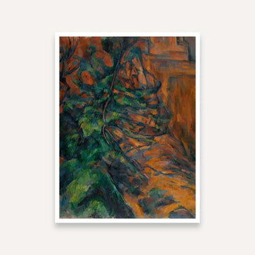 Nature Scenery Painting for Living Room – Rocks & Trees in Earthy Tones | Cézanne Wall Art Print 4 :5 Vertical Premium Wall Art Canvas by MeriDeewar