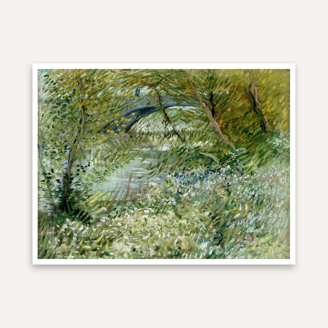 Nature Scenery Painting for Living Room – Van Gogh River Bank in Springtime | Green Wall Art 5 : 4 Horizontal Premium Wall Art Canvas by MeriDeewar