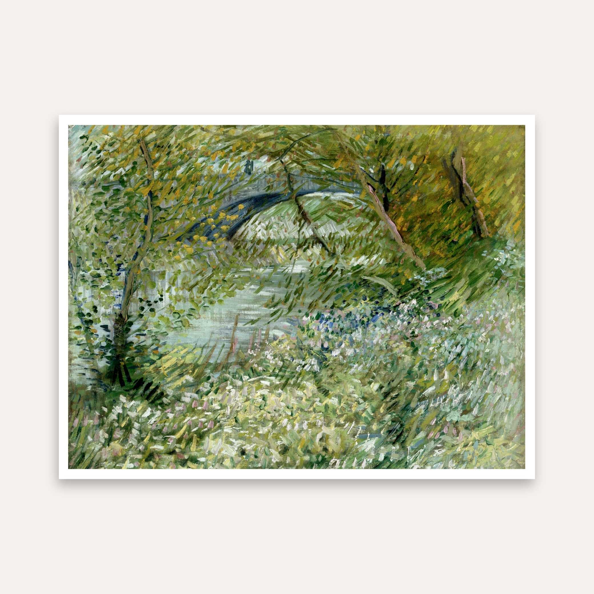 Nature Scenery Painting for Living Room – Van Gogh River Bank in Springtime | Green Wall Art 5 : 4 Horizontal Premium Wall Art Canvas by MeriDeewar