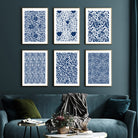 Navy Blue Botanical Wall Art Set Of 6 Paintings Walls Premium Wall Art Canvas by MeriDeewar
