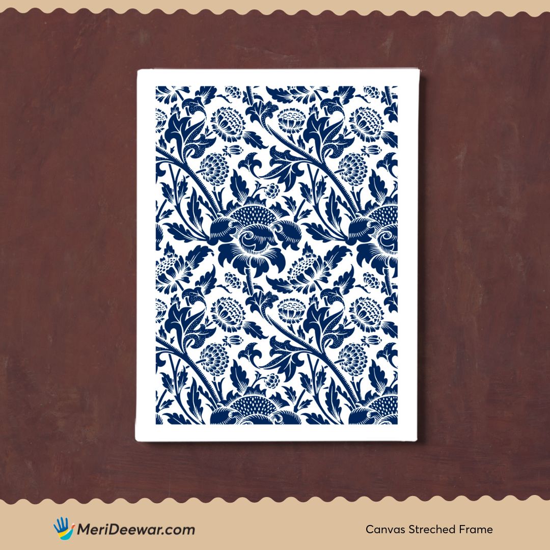 Navy Blue Botanical Wall Art Set Of 6 Paintings Walls Premium Wall Art Canvas by MeriDeewar