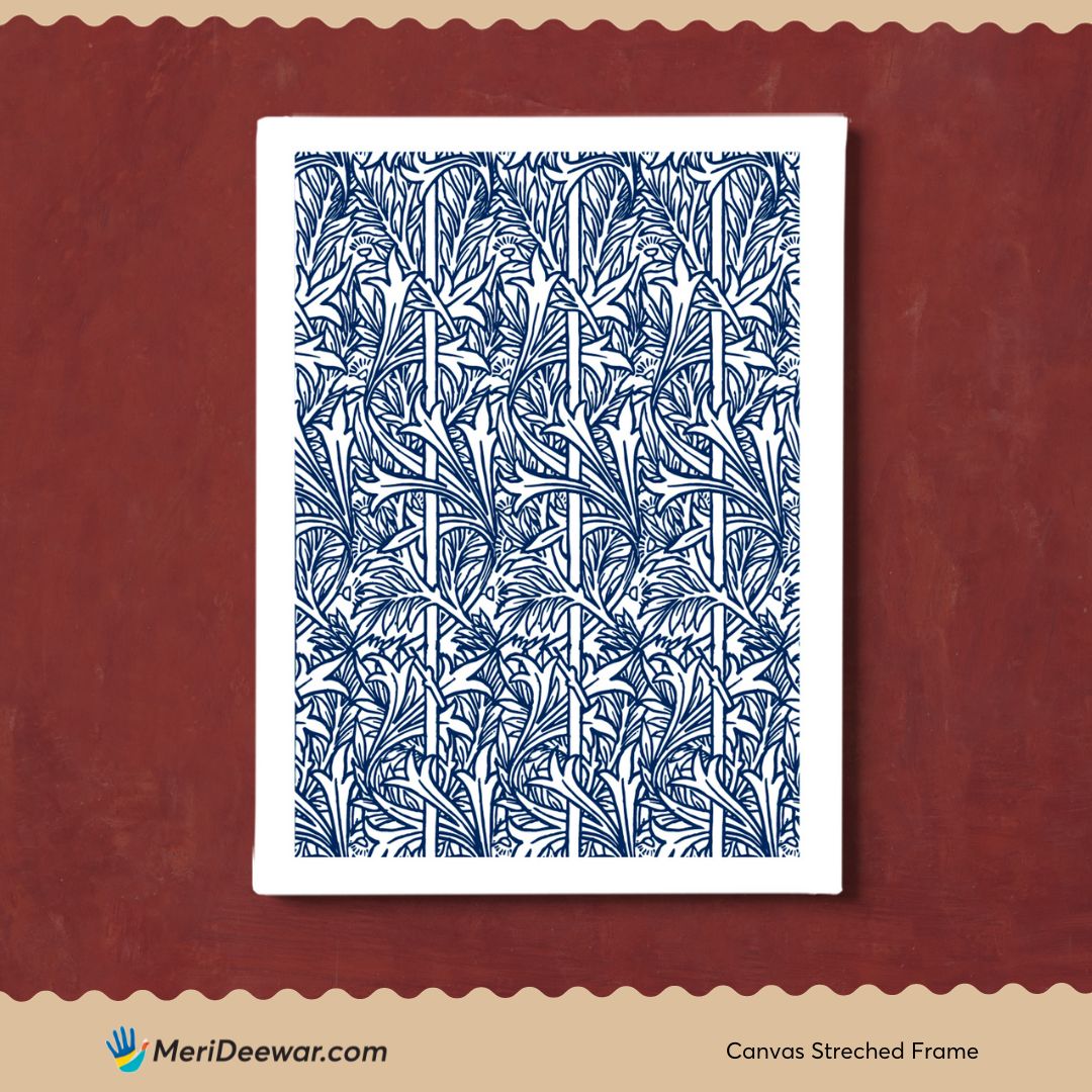 Navy Blue Botanical Wall Art Set Of 6 Paintings Walls Premium Wall Art Canvas by MeriDeewar