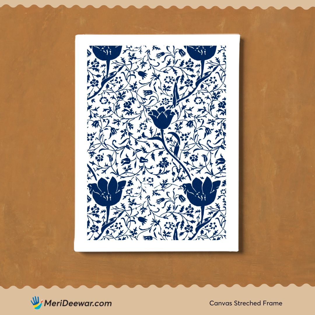 Navy Blue Botanical Wall Art Set Of 6 Paintings Walls Premium Wall Art Canvas by MeriDeewar
