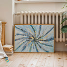 Neer Vortex | Cerulean Blue & Gold Leaf Abstract Wall Art 4 : 3 Horizontal Premium Wall Art Canvas by MeriDeewar