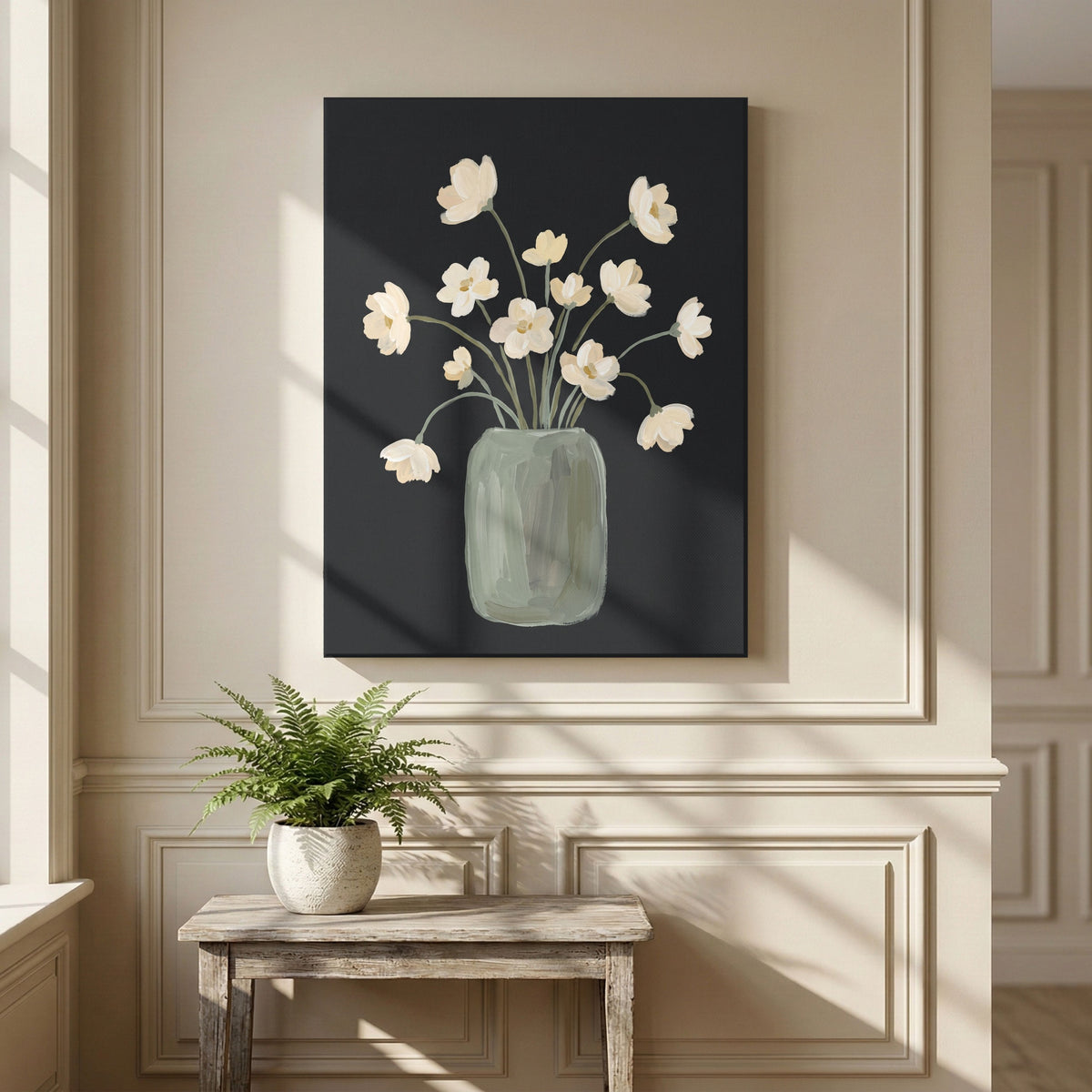 Nocturne Blooms | Modern Minimalist Floral Still Life Wall Art 3 : 4 Vertical Premium Wall Art Canvas by MeriDeewar