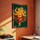Nritya Ganesha | Traditional Kerala Mural Style Dancing Ganapati Wall Art 3 : 4 Vertical Premium Wall Art Canvas by MeriDeewar