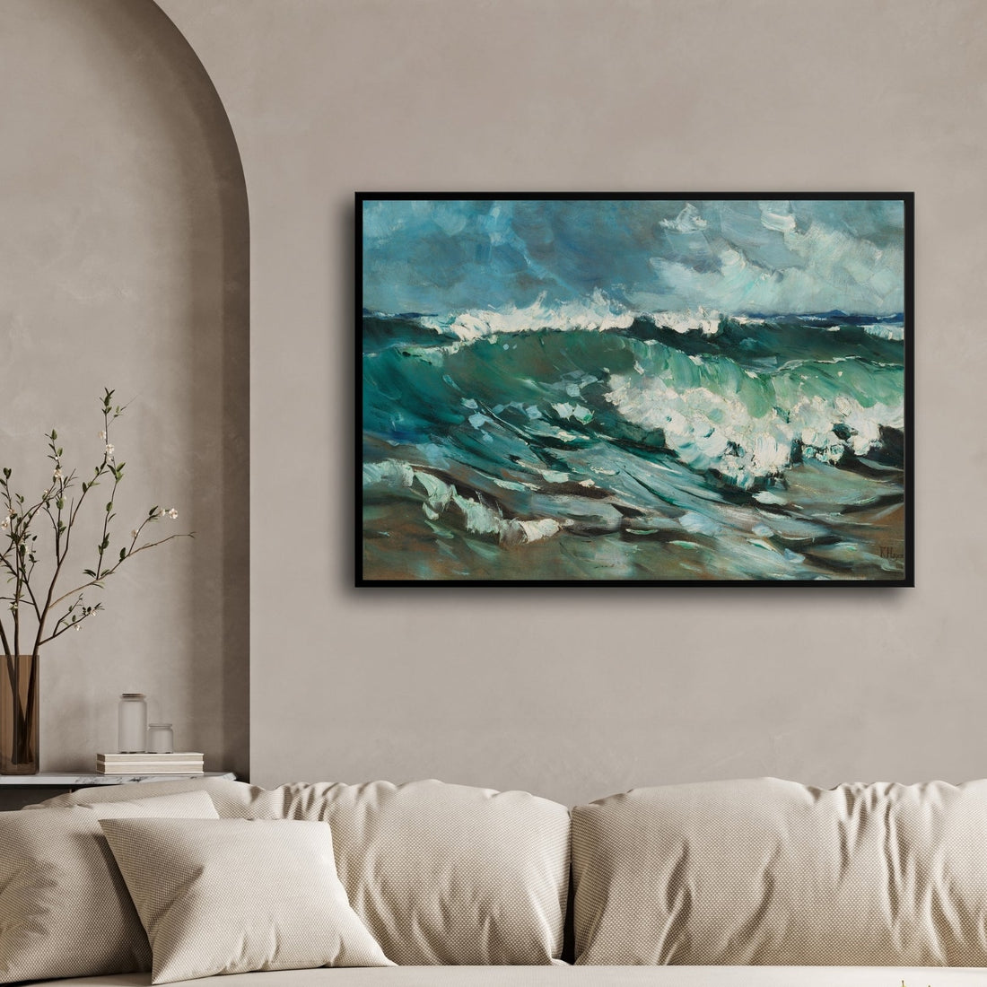 Ocean Fury – Expressive Seascape Wall Art with Crashing Waves 2 : 3 Horizontal Premium Wall Art Canvas by MeriDeewar