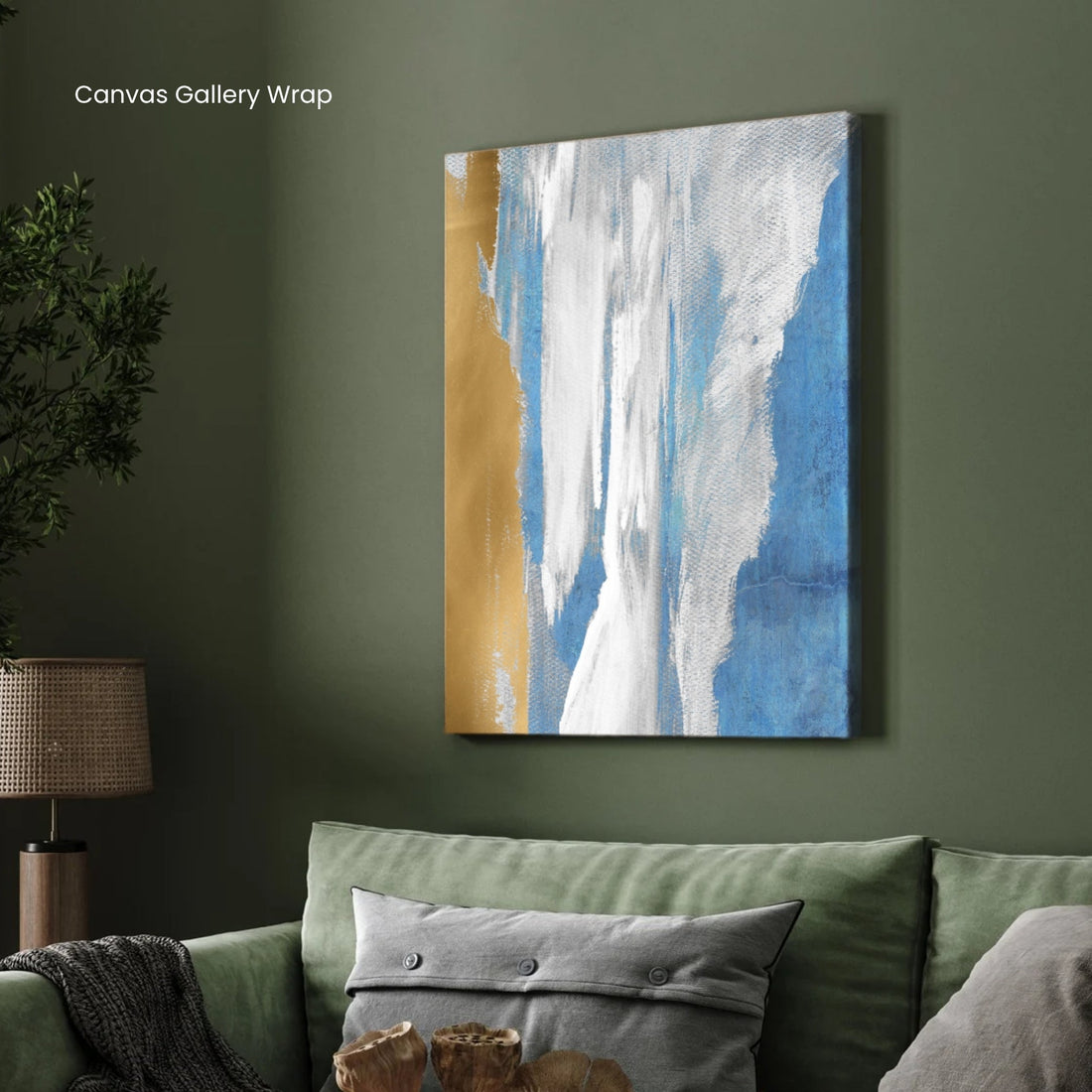 Ocean Whisper – Modern Blue and Gold Wall Art on Canvas 2 : 3 Vertical Premium Wall Art Canvas by MeriDeewar