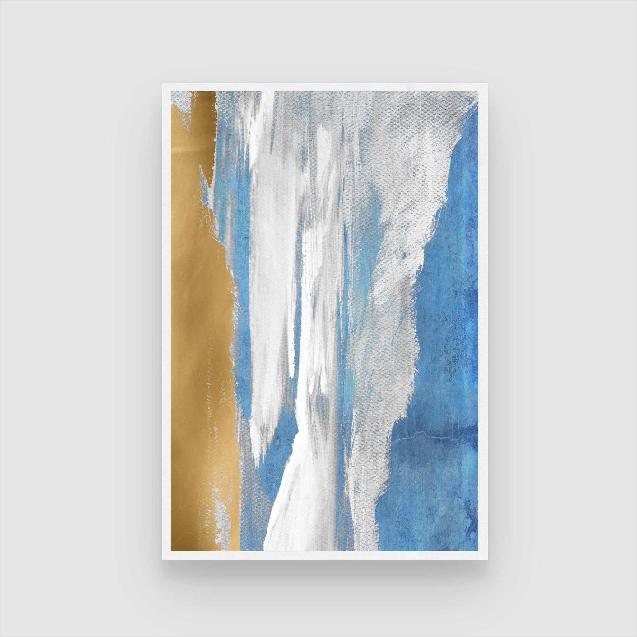 Ocean Whisper – Modern Blue and Gold Wall Art on Canvas 2 : 3 Vertical Premium Wall Art Canvas by MeriDeewar