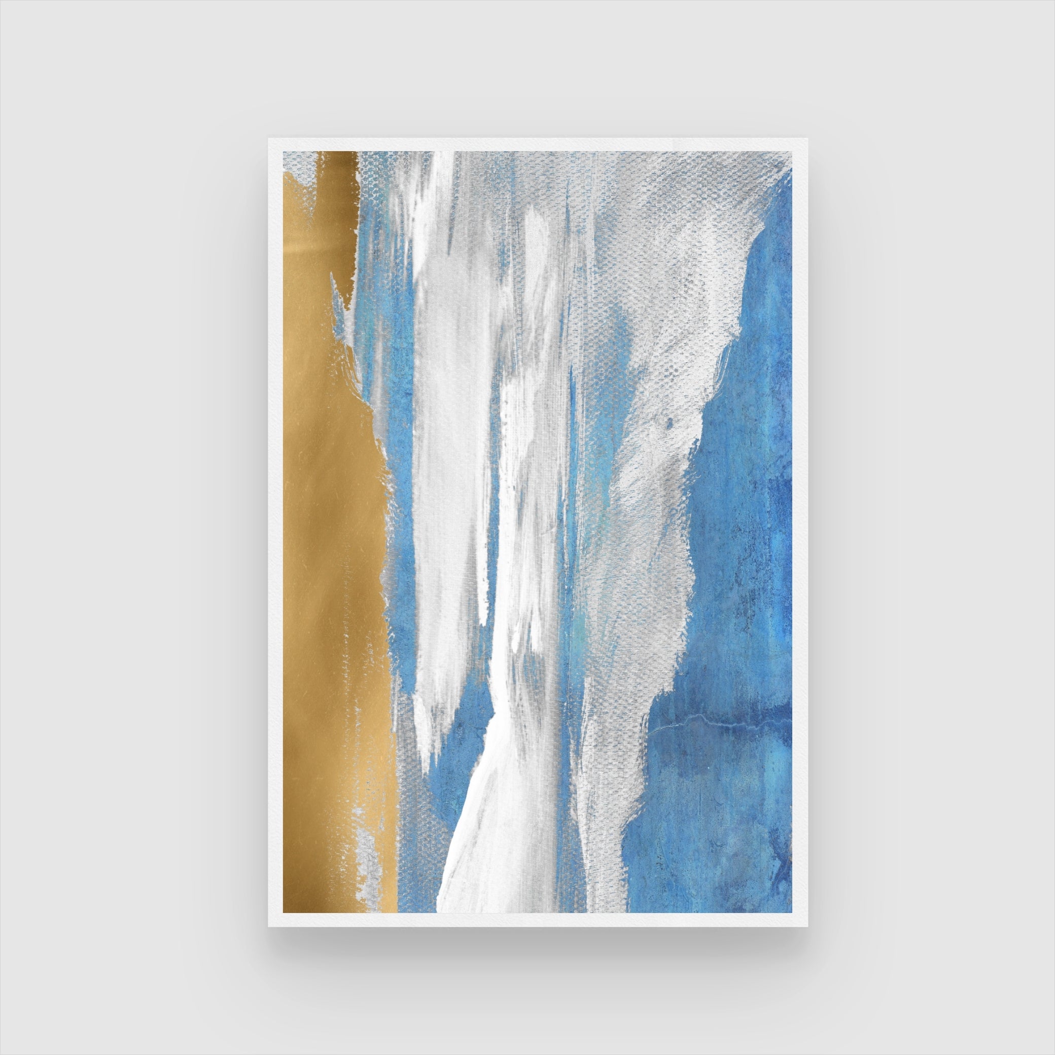 Ocean Whisper – Modern Blue and Gold Wall Art on Canvas 2 : 3 Vertical Premium Wall Art Canvas by MeriDeewar