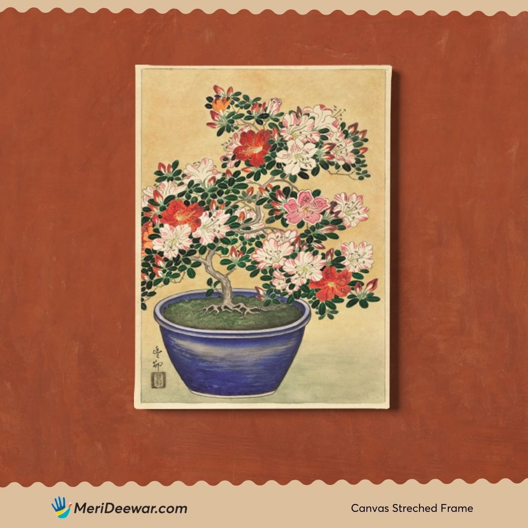 Ohara Koson Blooming Azalea 3 : 4 Vertical New Premium Wall Art Canvas by MeriDeewar