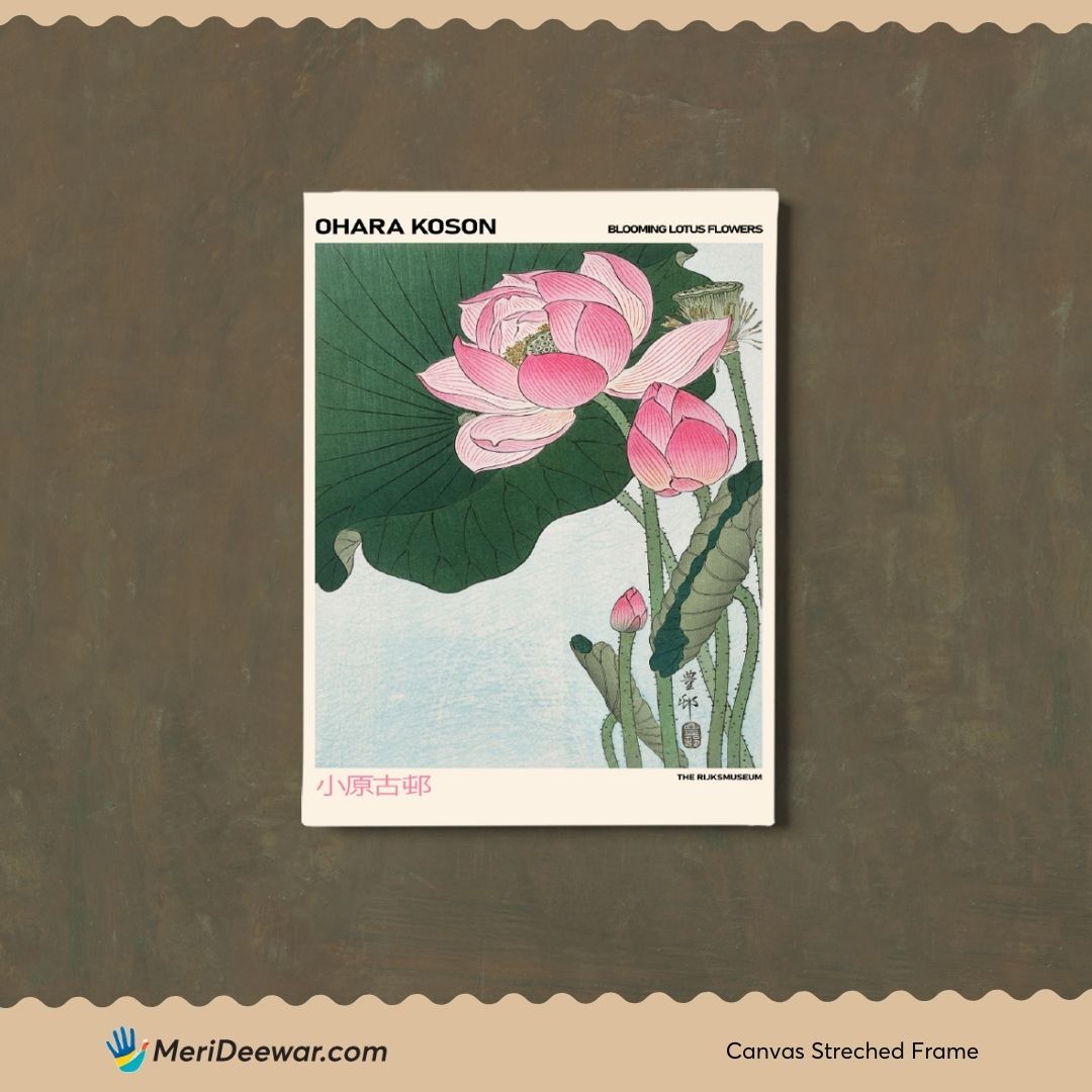 Ohara Koson Blooming lotus flowers 3 : 4 Vertical New Premium Wall Art Canvas by MeriDeewar