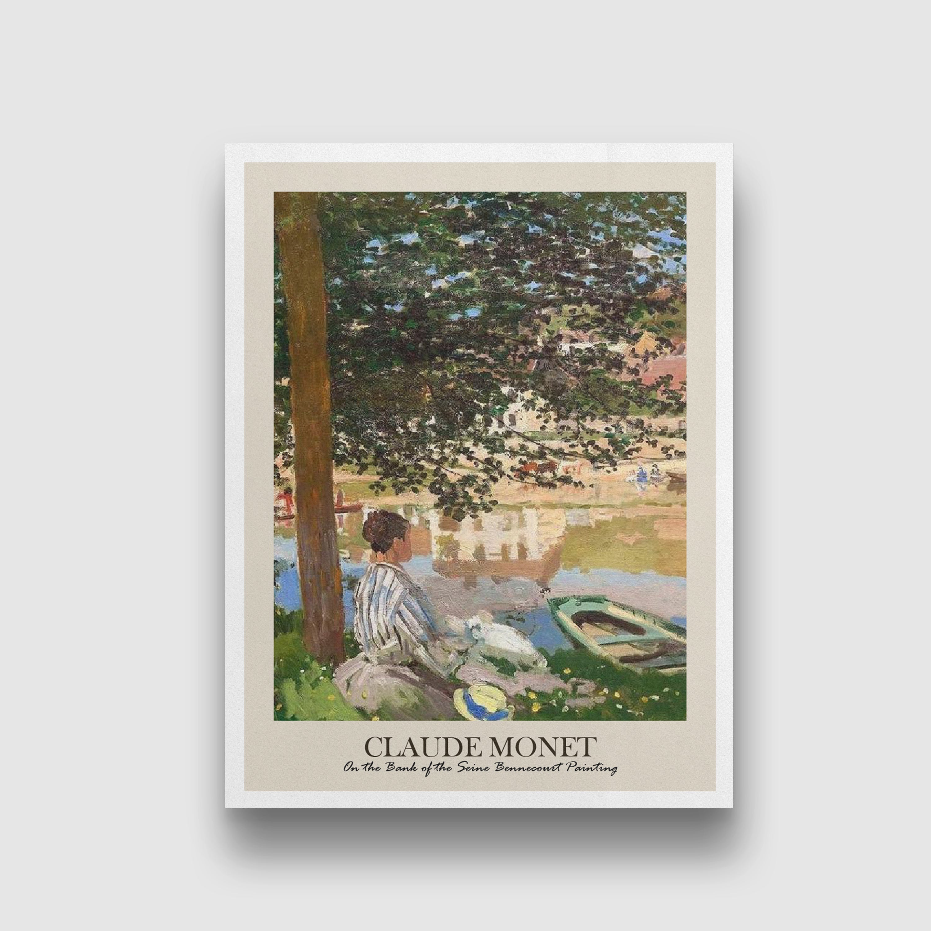 On the Bank of the Seine Impressionist Landscape Painting by Claude Monet 3 : 4 Vertical New Premium Wall Art Canvas by MeriDeewar
