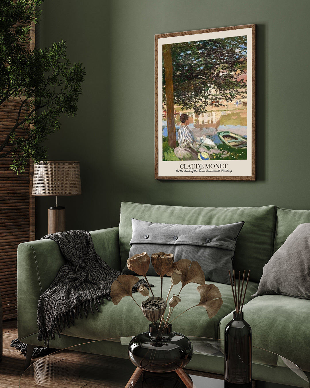 On the Bank of the Seine Impressionist Landscape Painting by Claude Monet 3 : 4 Vertical New Premium Wall Art Canvas by MeriDeewar