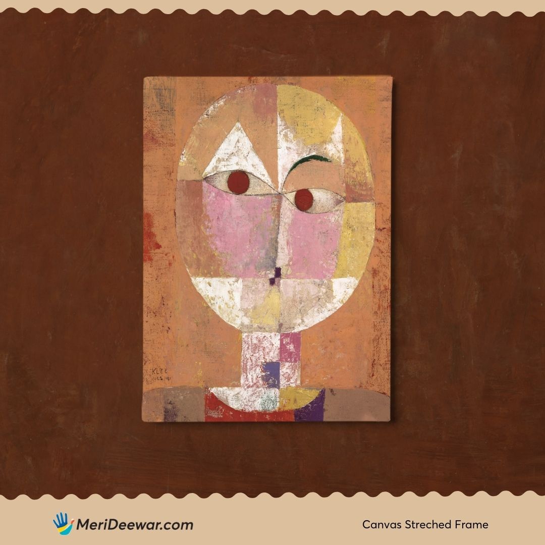 Orange Geometric Face/ Senecio Painting by Paul Klee 3 : 4 Vertical New Premium Wall Art Canvas by MeriDeewar