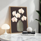 Orchids in Espresso | Modern Minimalist Orchid Still Life Wall Art 3 : 4 Vertical Premium Wall Art Canvas by MeriDeewar