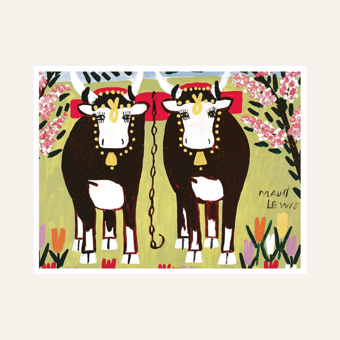 Oxen Painting for Living Room | Folk Art Wall Painting | Maud Lewis | Giclée Print 6 : 5 Horizontal Premium Wall Art Canvas by MeriDeewar