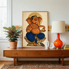 Padmasana Ganesha | Traditional Indian Folk Style Seated Ganapati Wall Art 3 : 4 Vertical Premium Wall Art Canvas by MeriDeewar