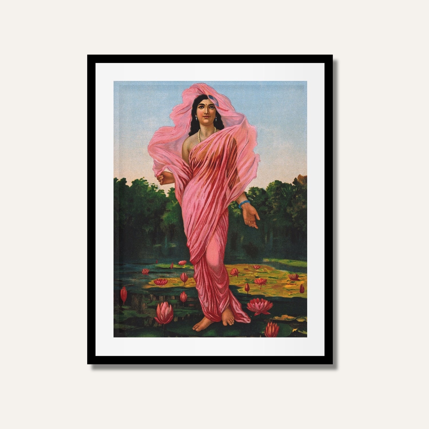 Padmini Painting by Raja Ravi Varma – Royal Grace and Indian Feminine Beauty | MeriDeewar 2 : 3 Vertical Premium Wall Art Canvas by MeriDeewar