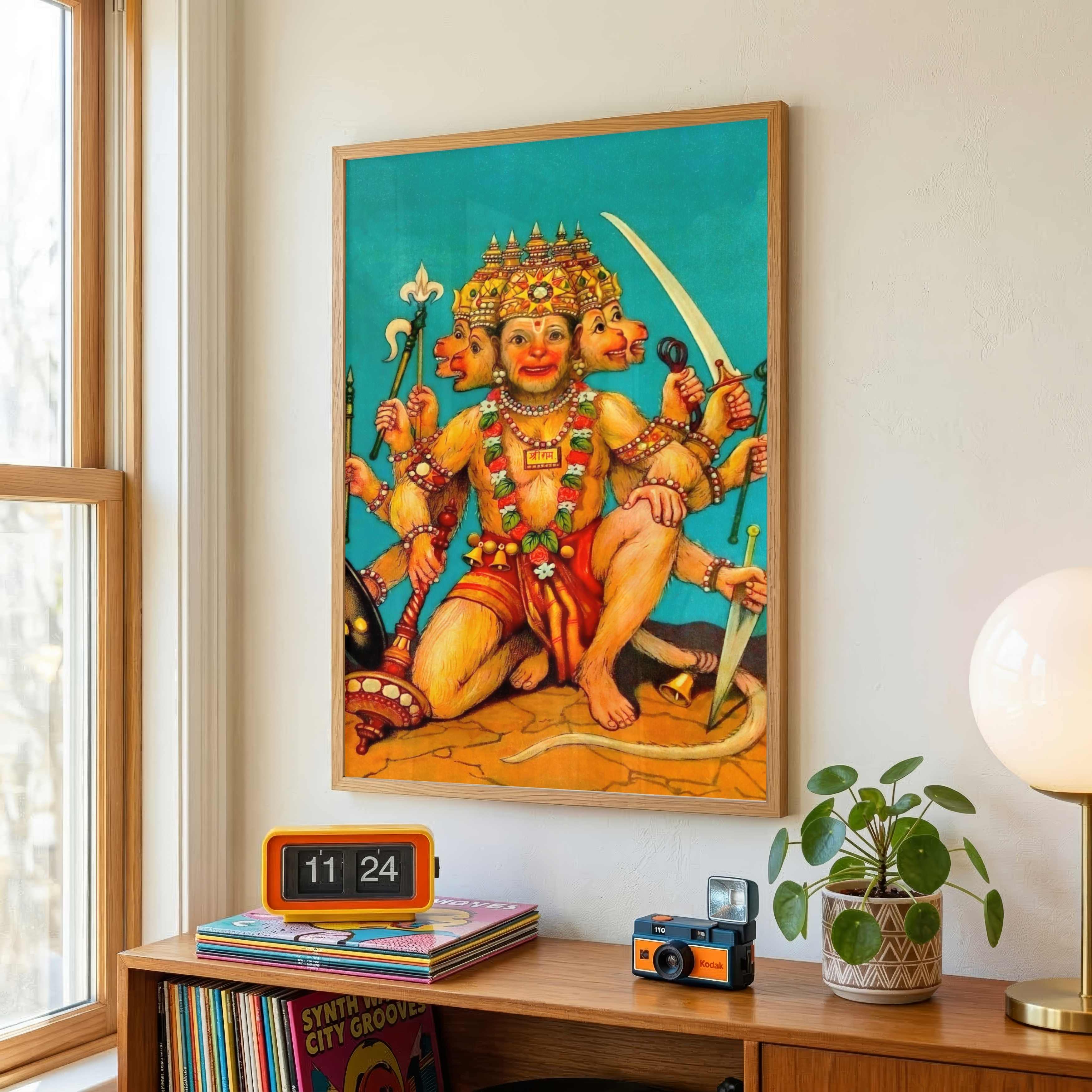 Panchmukhi Hanuman Painting for Home | Spiritual Wall Art by Raja Ravi Varma | Framed Print 3 : 4 Vertical Premium Wall Art Canvas by MeriDeewar