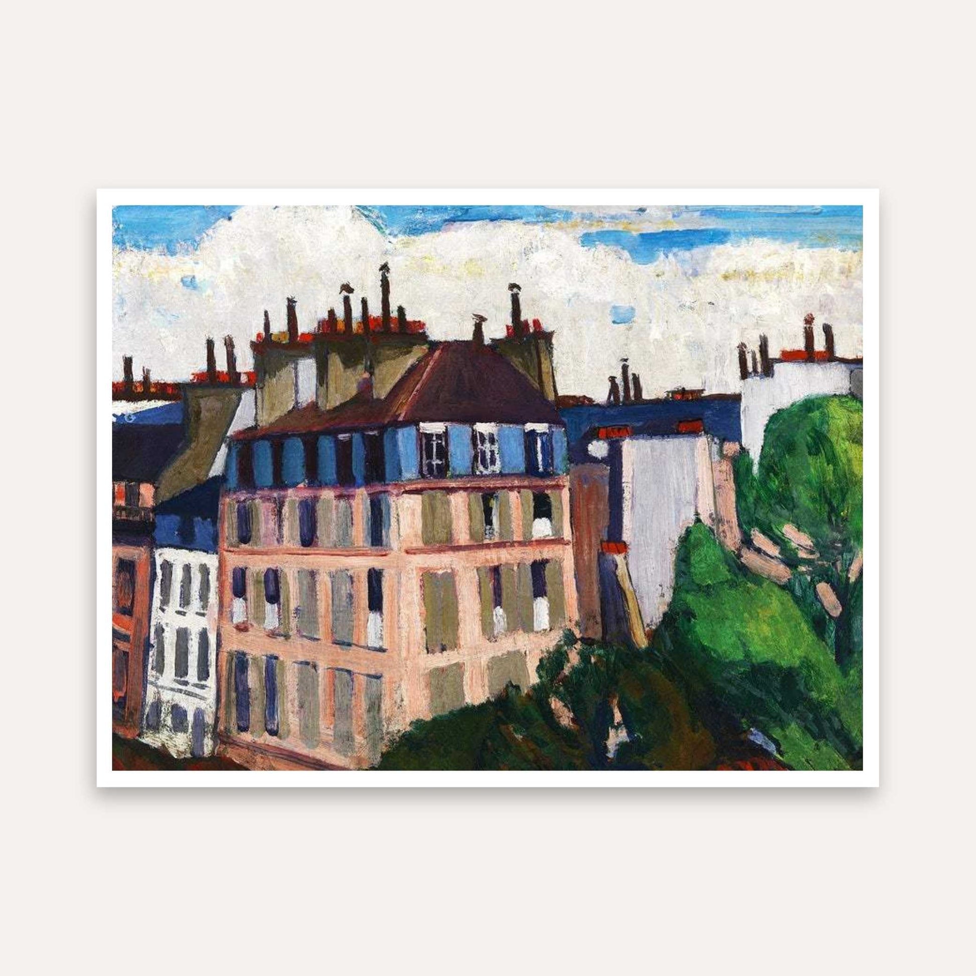 Paris Rooftops Cityscape Painting for Living Room | European Architecture Wall Art 4 : 3 Horizontal Premium Wall Art Canvas by MeriDeewar