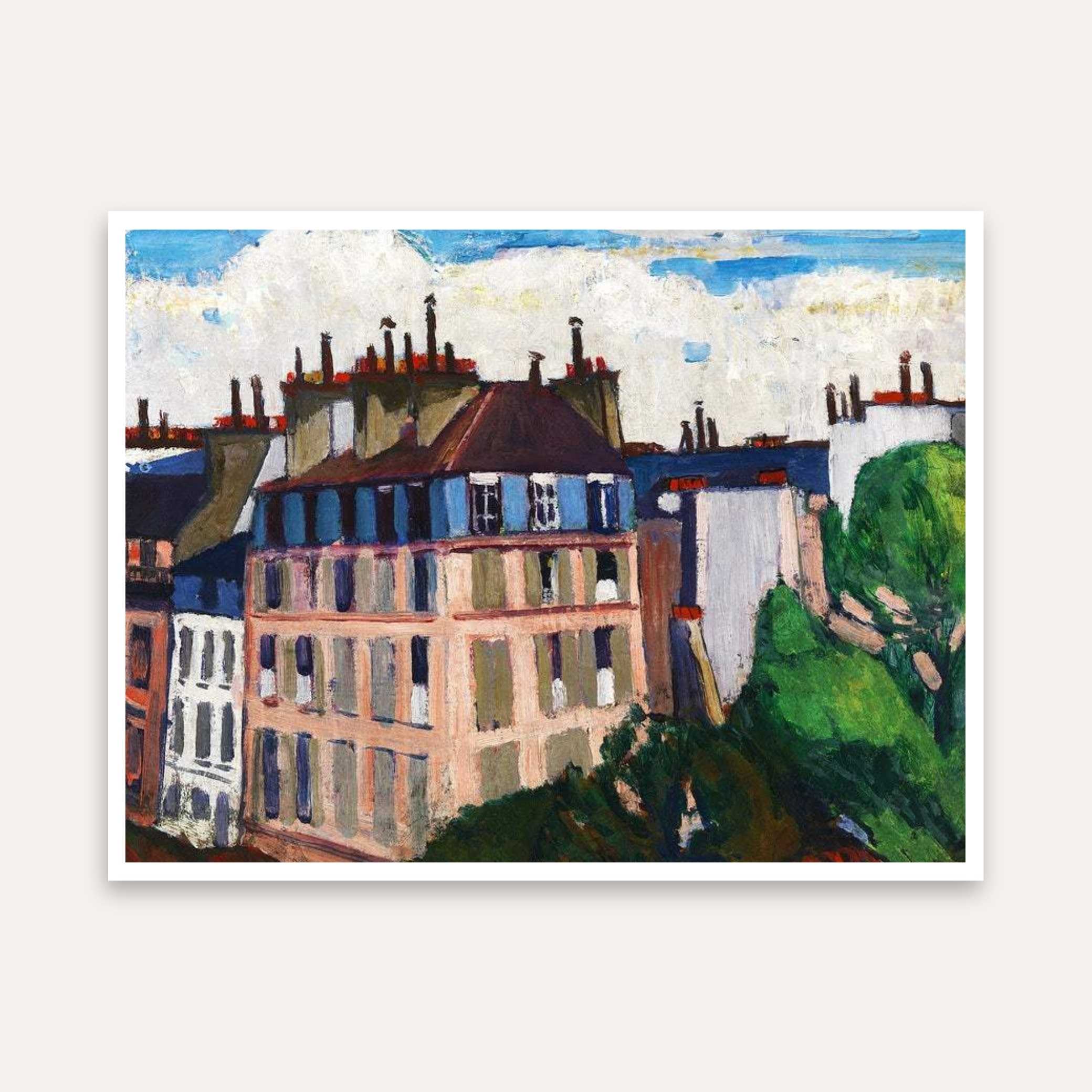 Paris Rooftops Cityscape Painting for Living Room | European Architecture Wall Art 4 : 3 Horizontal Premium Wall Art Canvas by MeriDeewar