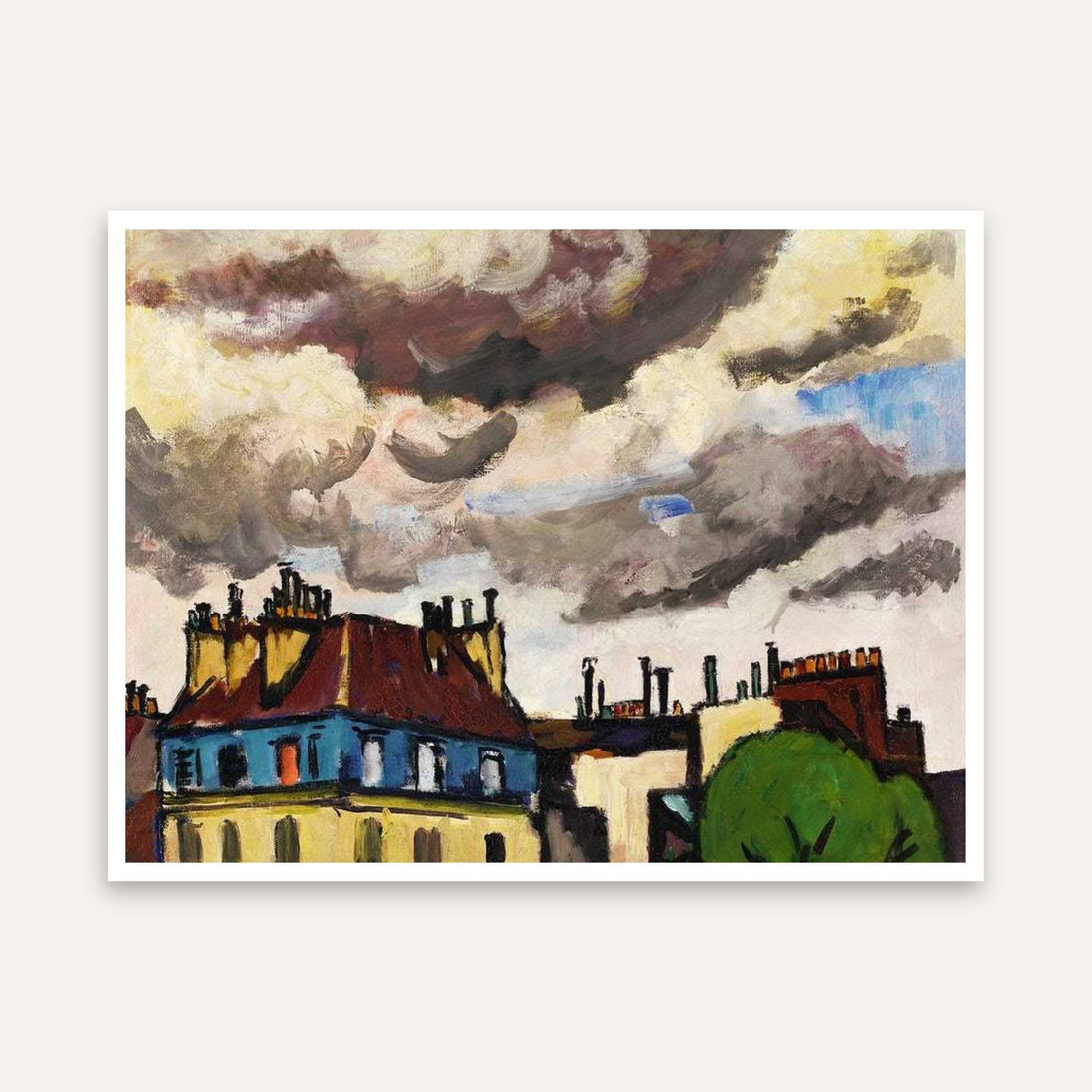Paris Rooftops Scenery Painting for Living Room | European Cityscape Wall Art | Giclée Print 4 : 3 Horizontal Premium Wall Art Canvas by MeriDeewar
