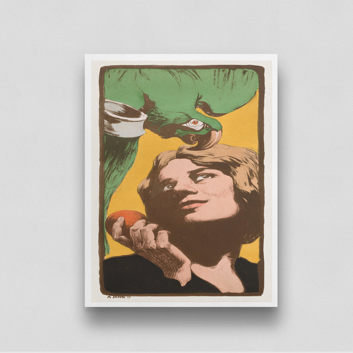 Parrot with Blonde Woman Poster 3 : 4 Vertical New Premium Wall Art Canvas by MeriDeewar