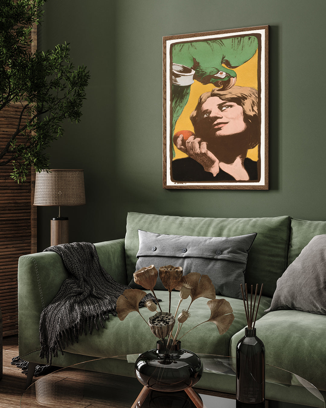 Parrot with Blonde Woman Poster 3 : 4 Vertical New Premium Wall Art Canvas by MeriDeewar