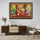 Parvati & Ganesha Painting – Jamini Roy Folk Art Style | Spiritual Wall Art for Home 3 : 2 Horizontal Premium Wall Art Canvas by MeriDeewar