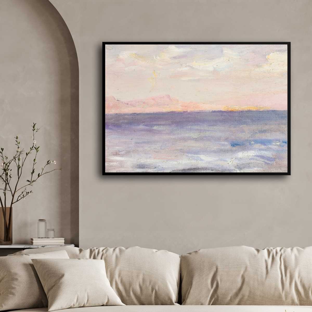 Pastel Seascape Oil Painting | Horizontal Framed Print 4 : 3 Horizontal Premium Wall Art Canvas by MeriDeewar