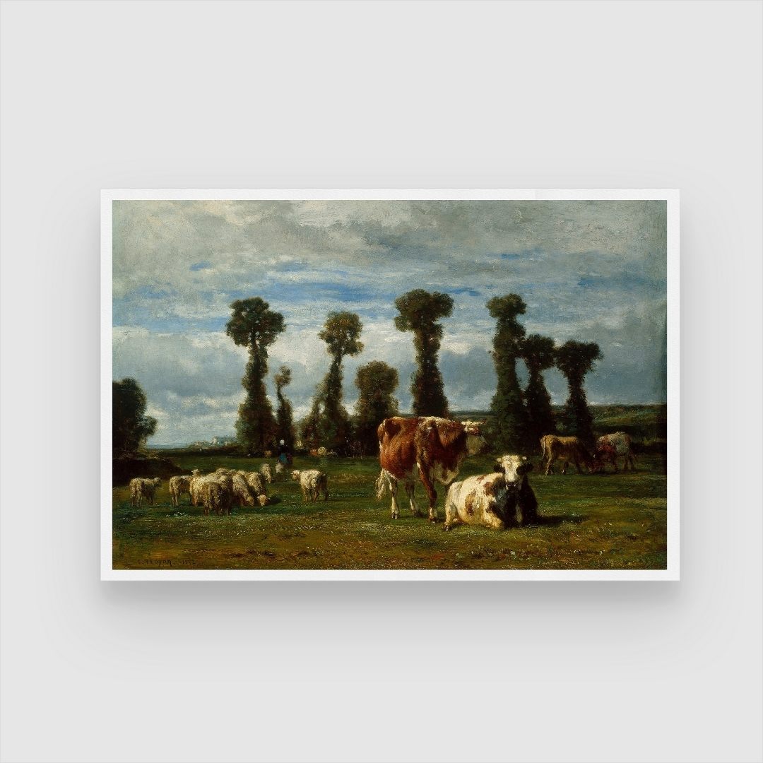 Pastoral Harmony – Vintage Countryside Canvas Painting 2 : 3 Horizontal Premium Wall Art Canvas by MeriDeewar
