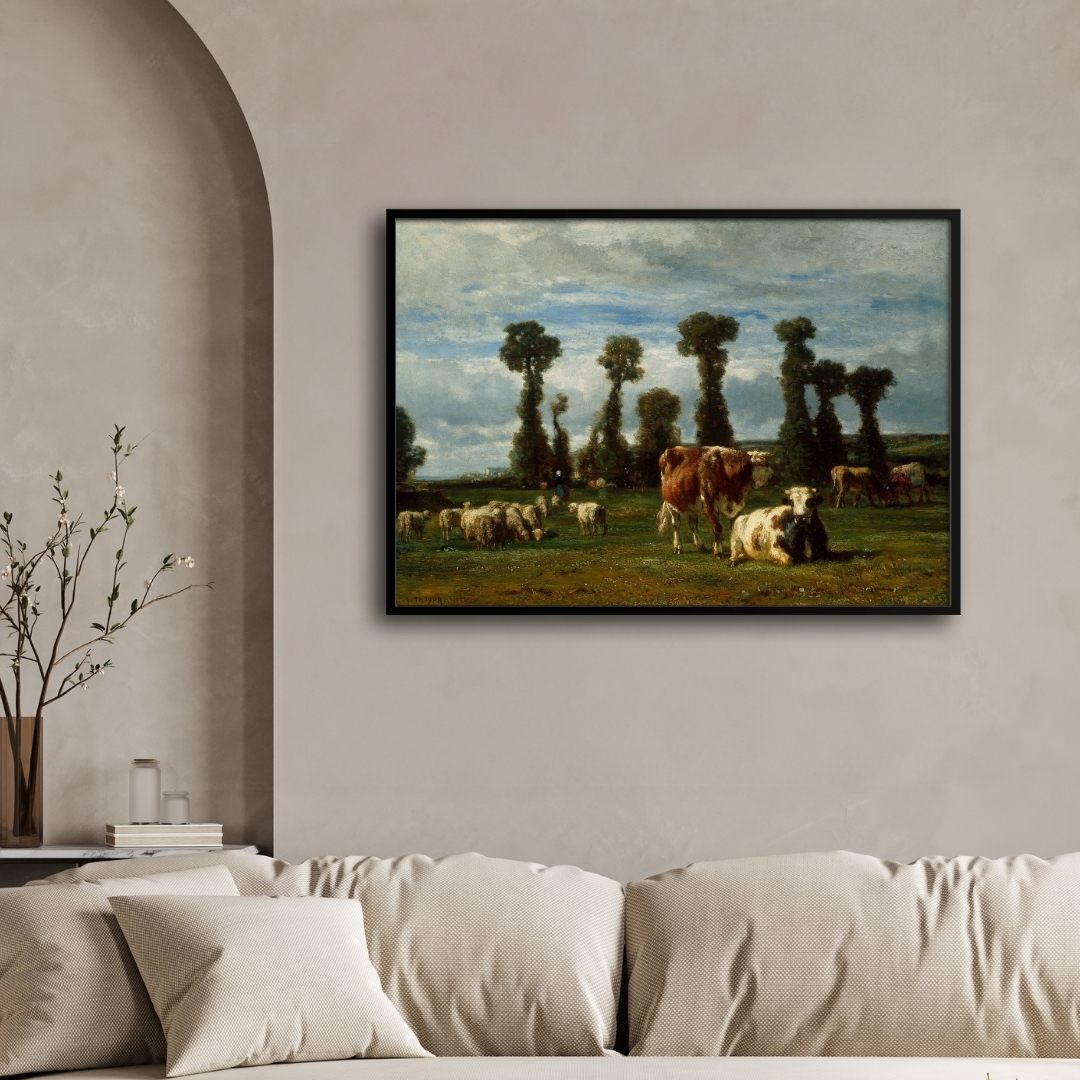 Pastoral Harmony – Vintage Countryside Canvas Painting 2 : 3 Horizontal Premium Wall Art Canvas by MeriDeewar