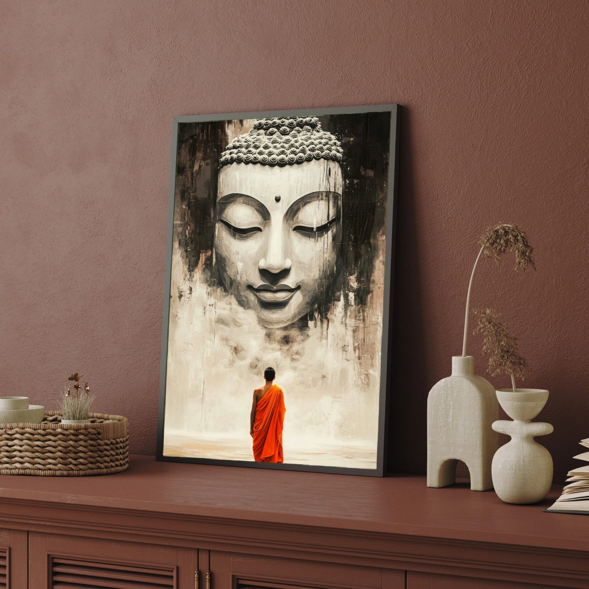 Path to Enlightenment – Buddha Monk Canvas Wall Art 2 : 3 Vertical Premium Wall Art Canvas by MeriDeewar