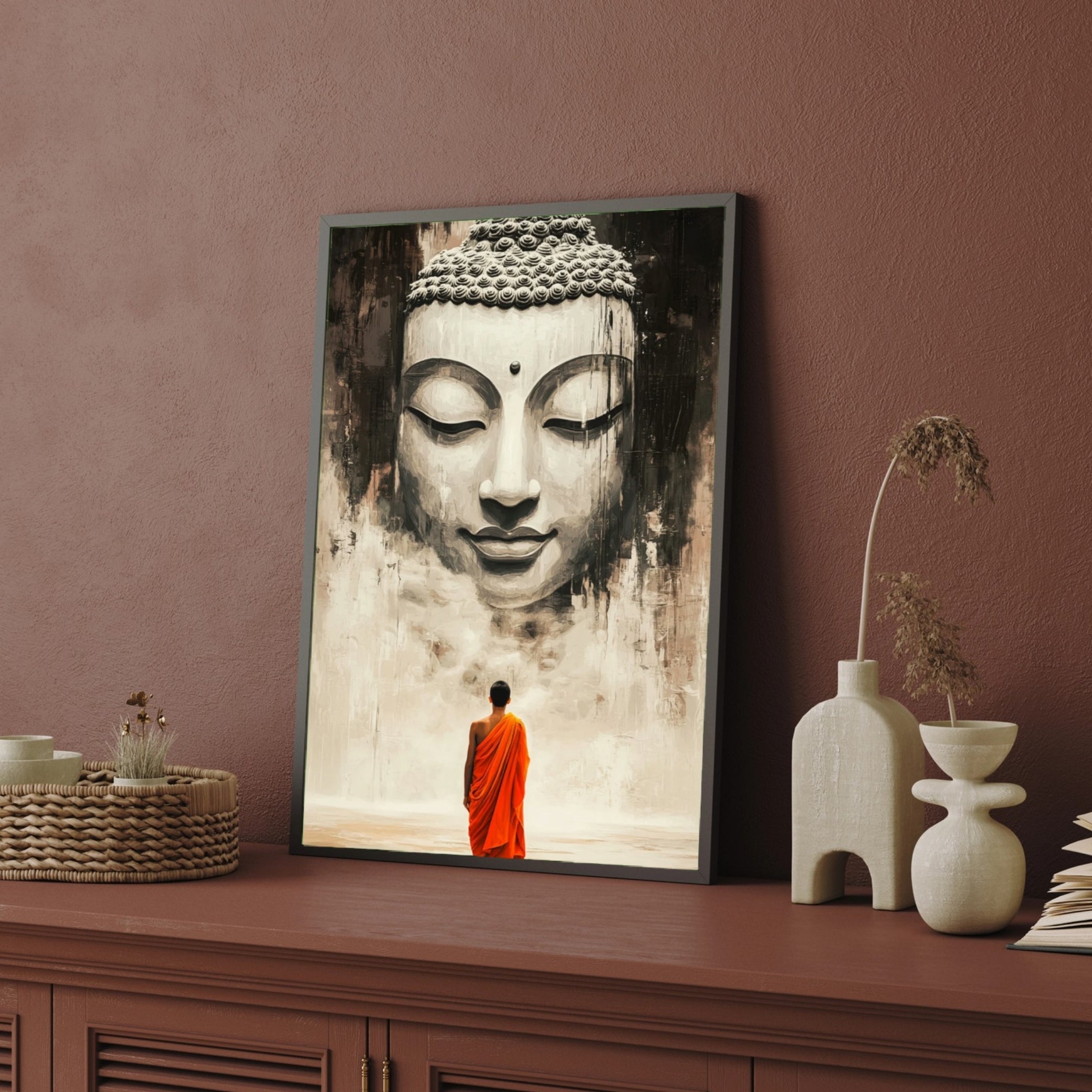 Path to Enlightenment – Buddha Monk Canvas Wall Art 2 : 3 Vertical Premium Wall Art Canvas by MeriDeewar