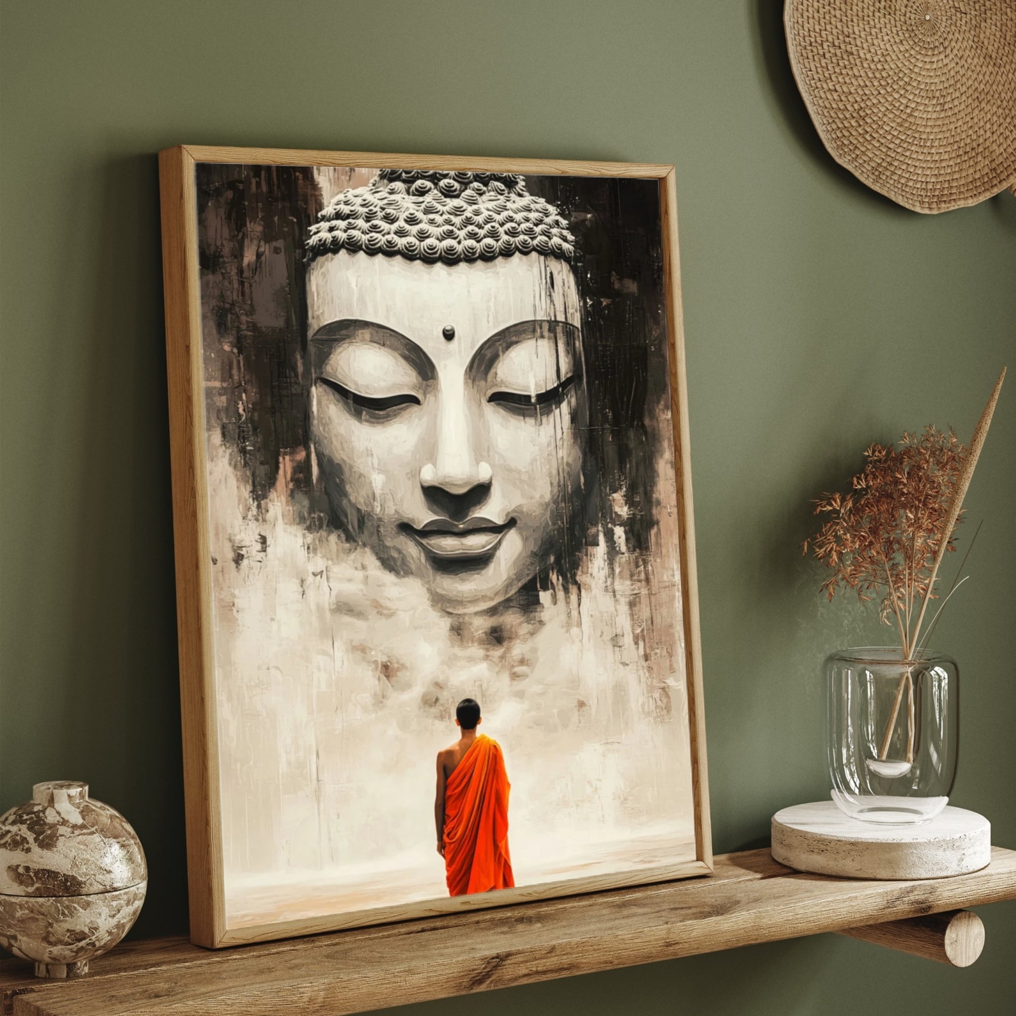 Path to Enlightenment – Buddha Monk Canvas Wall Art 2 : 3 Vertical Premium Wall Art Canvas by MeriDeewar