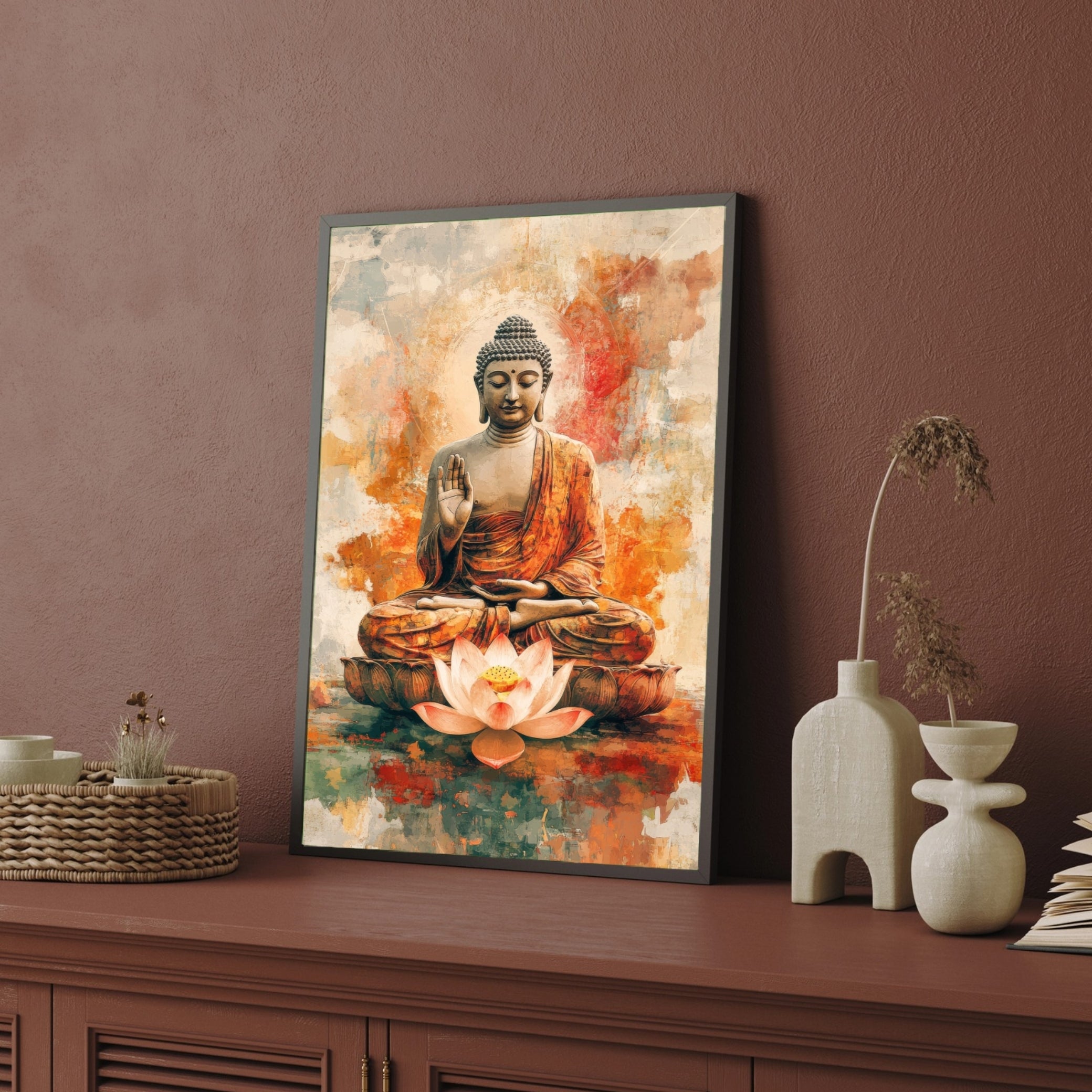 Path to Peace – Buddha Meditation Wall Art Print 2 : 3 Vertical Premium Wall Art Canvas by MeriDeewar