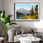 Path to Solitude – Alpine Lake with Horse and Rider Wall Art 2 : 3 Horizontal Premium Wall Art Canvas by MeriDeewar