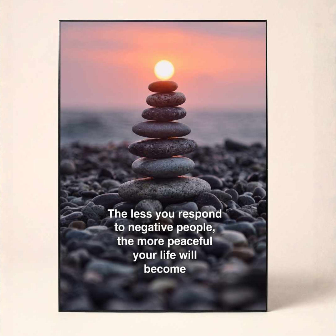 "Peaceful Life" Zen Stone Meditation Quote Poster | Vertical Borderless Art Frame Poster Premium Wall Art Canvas by MeriDeewar
