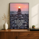 "Peaceful Life" Zen Stone Meditation Quote Poster | Vertical Borderless Art Frame Poster Premium Wall Art Canvas by MeriDeewar