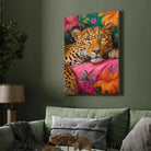 Peaceful Sleeping Leopard Tropical Floral Pop Art | Framed Print 2 : 3 Vertical Premium Wall Art Canvas by MeriDeewar