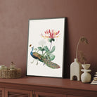 Peacock & Honeysuckle — Botanical Peacock Canvas Print 2 : 3 Vertical Premium Wall Art Canvas by MeriDeewar