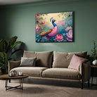 Peacock in Bloom – Elegant Floral Wall Art Canvas 2 : 3 Horizontal Premium Wall Art Canvas by MeriDeewar