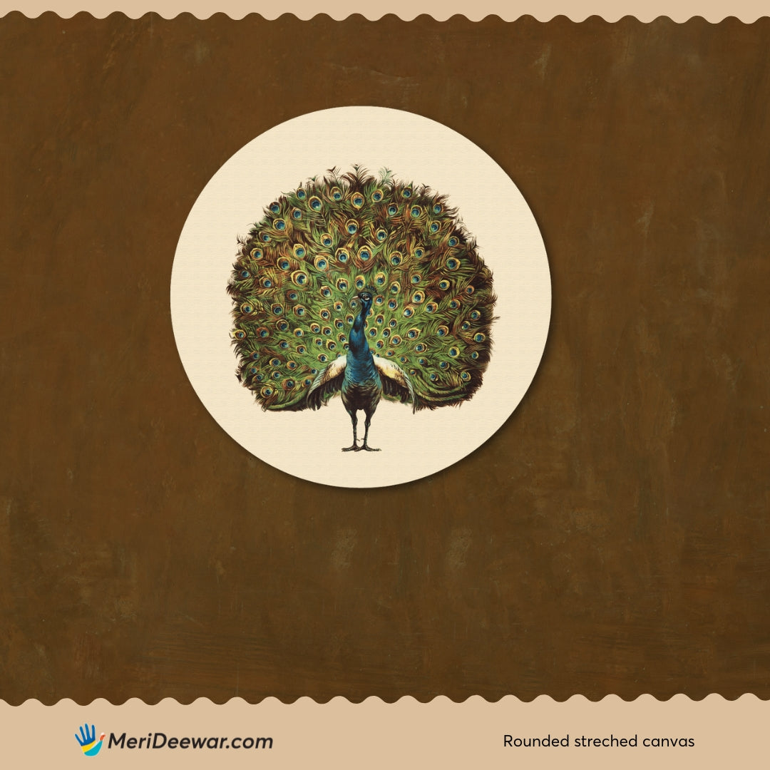 Peacock Painting Circular Canvas Frame Circular Canvas Frame Premium Wall Art Canvas by MeriDeewar