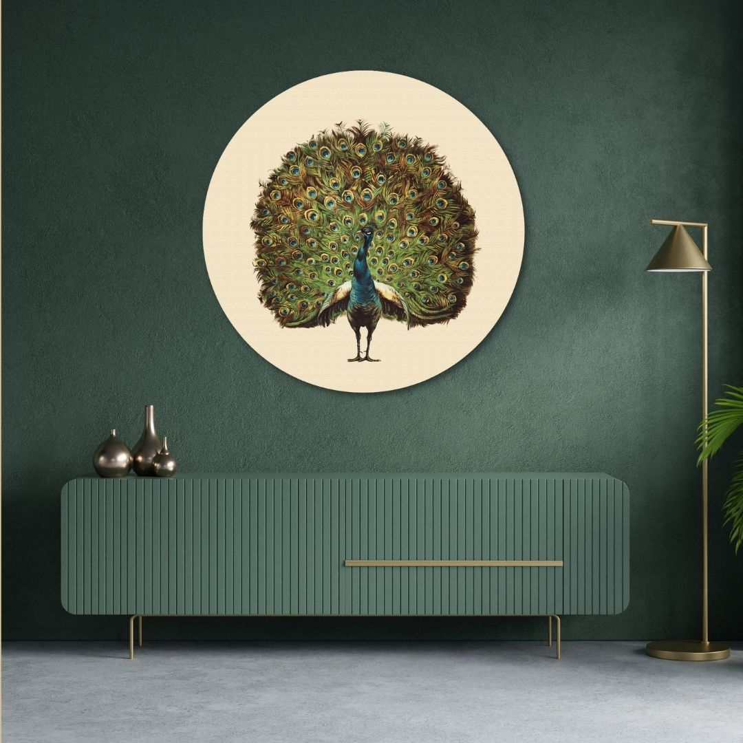 Peacock Painting Circular Canvas Frame Circular Canvas Frame Premium Wall Art Canvas by MeriDeewar