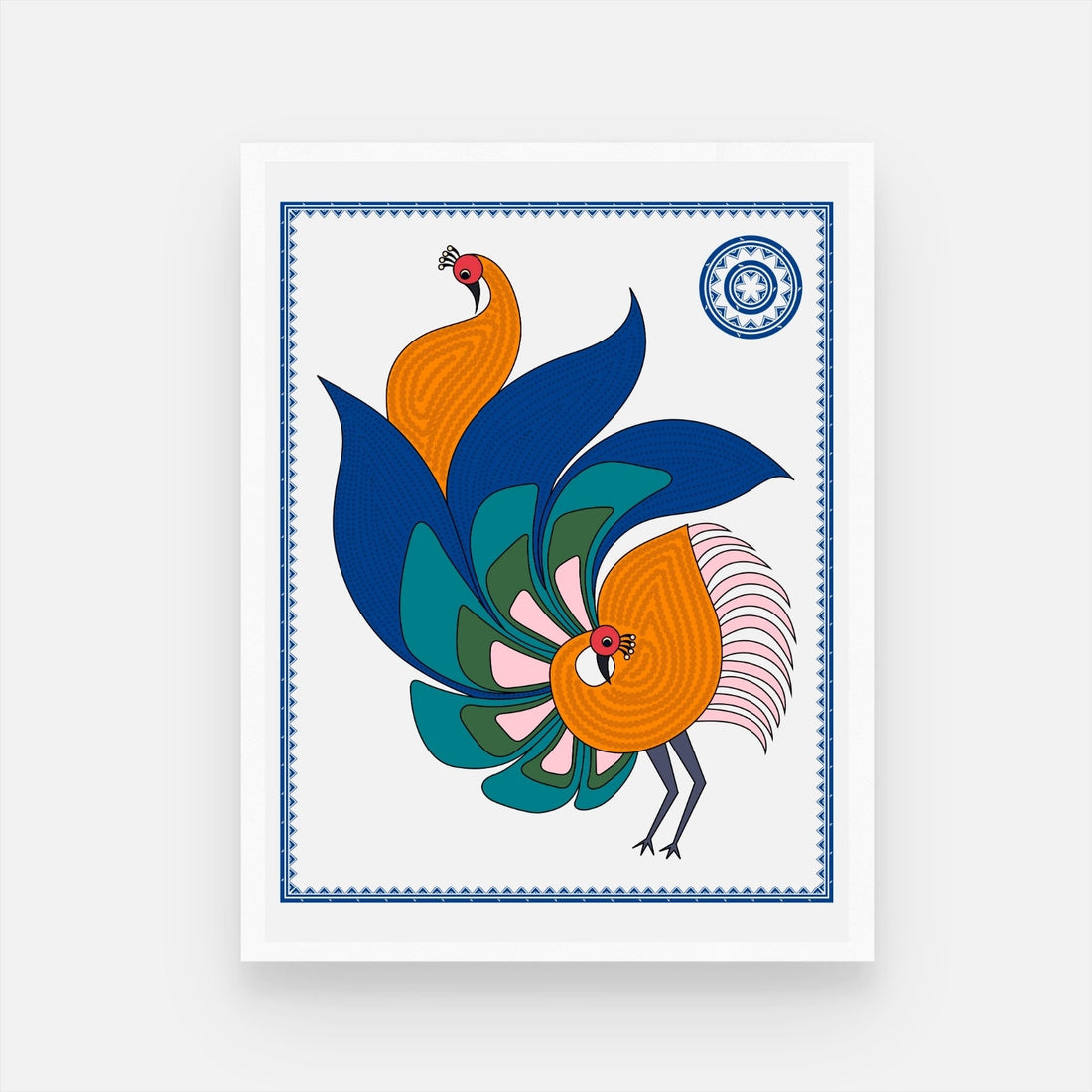 Peacock Serenity: Modern Madhubani Art 3 : 4 Vertical New Premium Wall Art Canvas by MeriDeewar